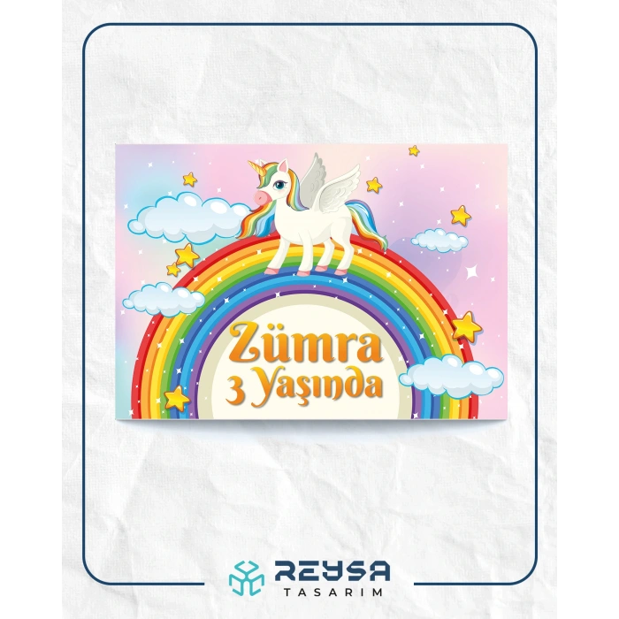 Unicorn ve Gökkuşağı Temalı Doğum Günü Afişi 70X100 cm
