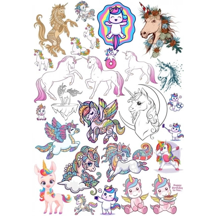 Unicornlar Sticker Set 1 25 Parça Telefon, Tablet, Defter, Laptop Sticker