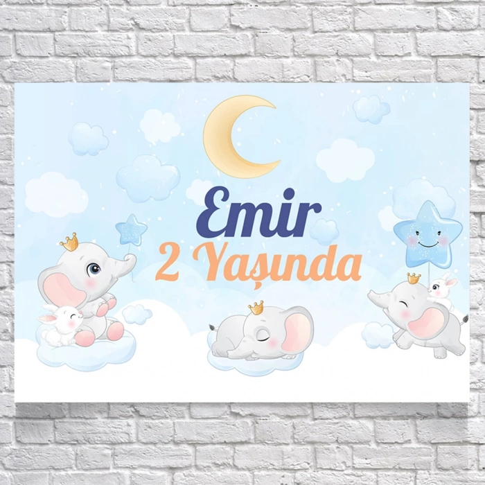 Uykucu Fil Temalı Doğum Günü Afişi 70X100 cm