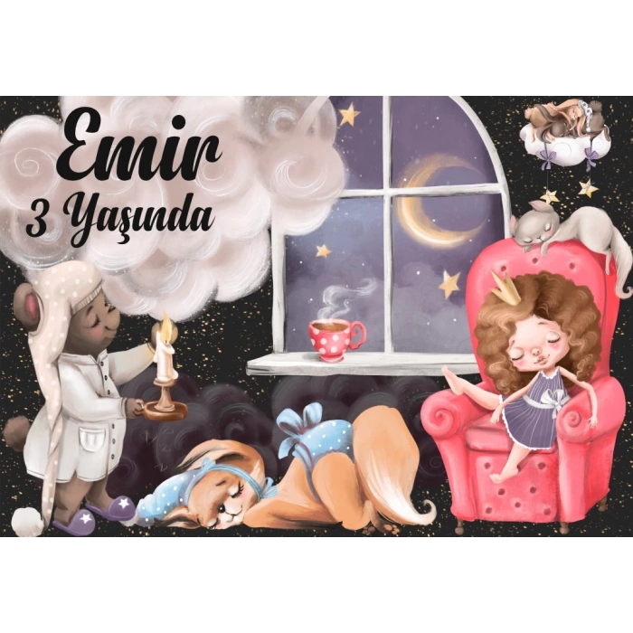 Uyuyan Hayvanlar Temalı Doğum Günü Afişi 35X50 cm