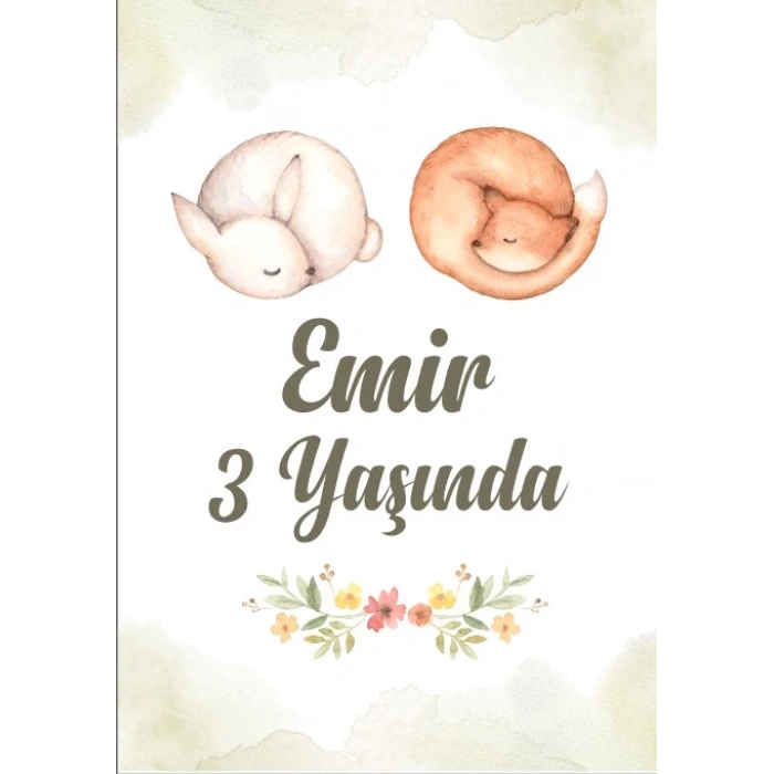 Uyuyan Tilki ve Tavşan Temalı Doğum Günü Afişi 70X100 cm