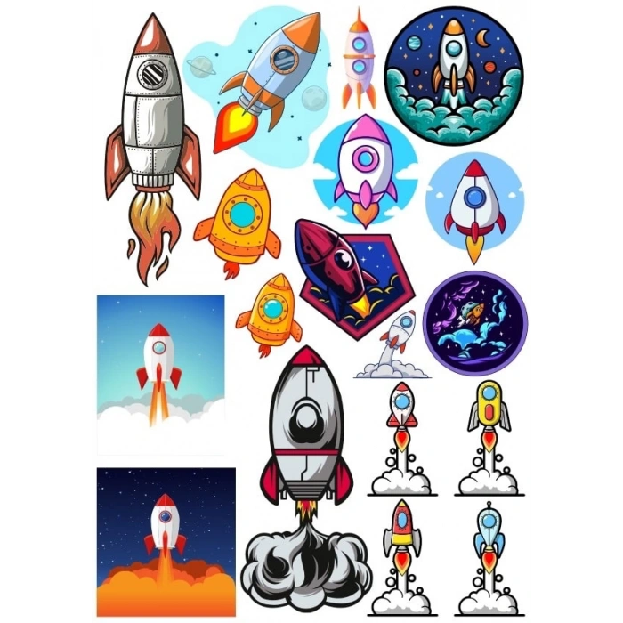 Uzay Aracı Sticker Set 4 16 Parça Telefon, Tablet, Defter, Laptop Sticker