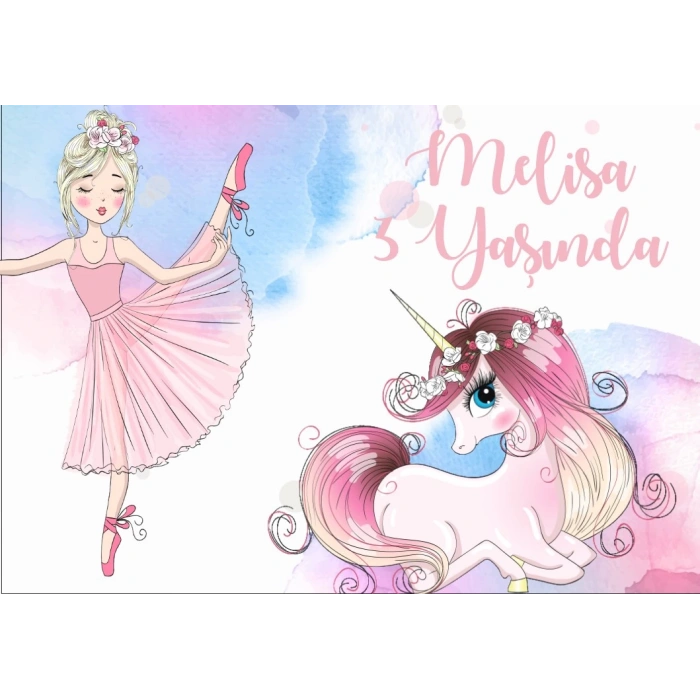 Unicorn ve Balerin Tenalı Doğum günü Afişi 100X150 cm