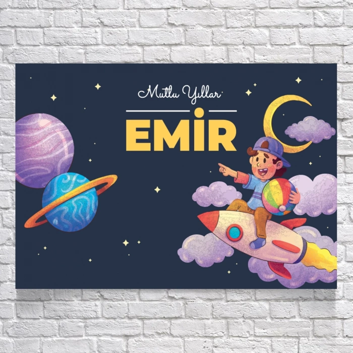 Uzay Temalı Doğum Günü Afişi 100X150 cm