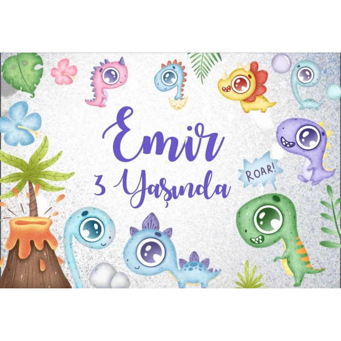 Dinozorlar Temalı Doğum Günü Afişi 50X70 cm