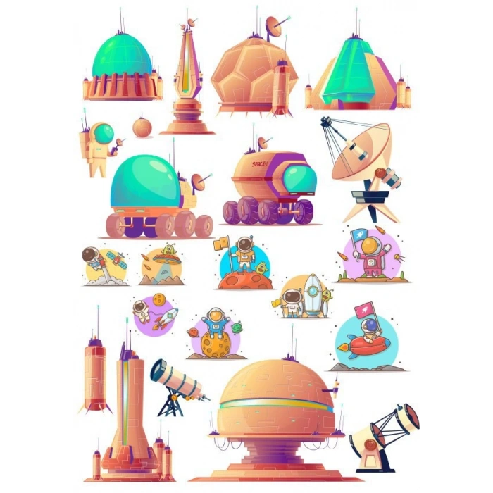 Uzay Temalı Sticker Set 12 Parça Telefon, Tablet, Defter, Laptop Sticker