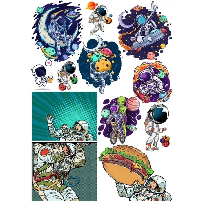 Uzay ve Astronot Retro Sticker Set 13 Parça Telefon, Tablet, Defter, Laptop Sticker