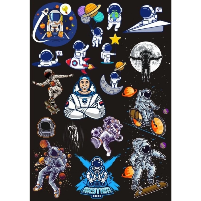 Uzay ve Astronot Sticker Set 3 16 Parça Telefon, Tablet, Defter, Laptop Sticker
