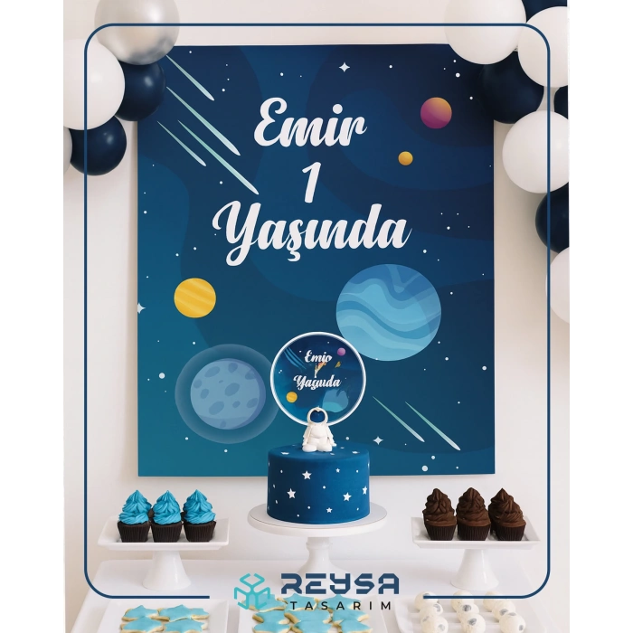Uzay ve Gezegenler Temalı Doğum Günü Afişi 35X50 cm
