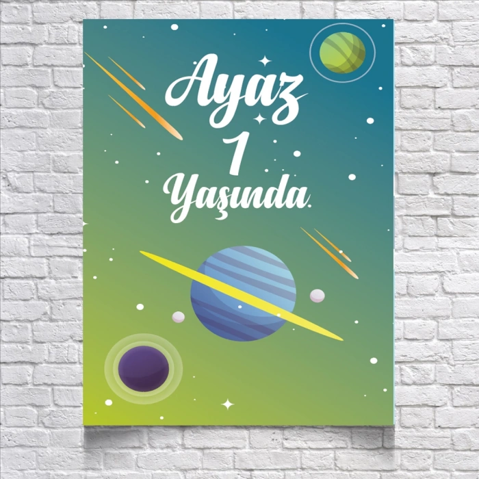 Uzay ve Gezegenler Temalı Doğum Günü Afişi 50X70 cm