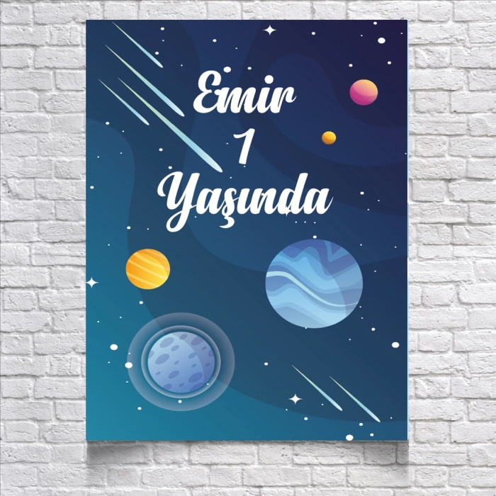 Uzay ve Gezegenler Temalı Doğum Günü Afişi 50X70 cm