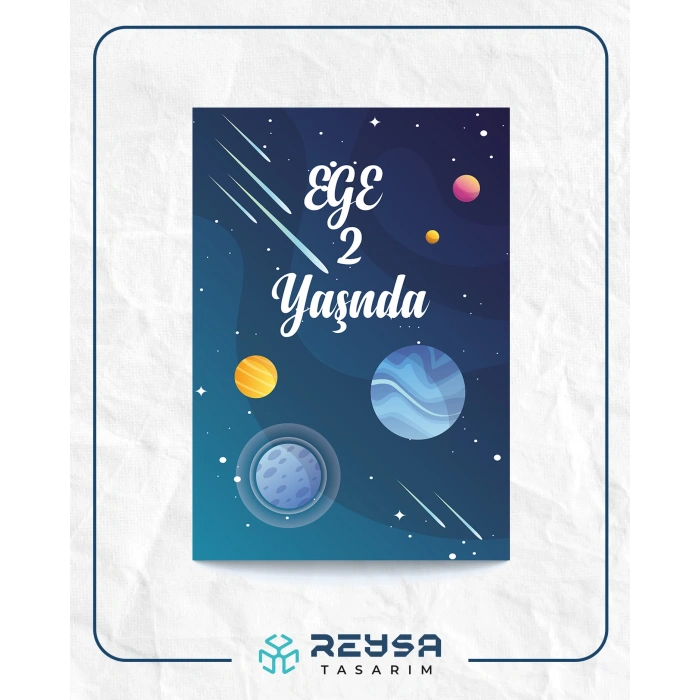 Uzay ve Gezegenler Temalı Doğum Günü Afişi 50X70 cm