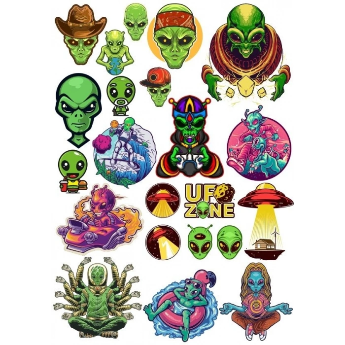 Uzaylı Ufo Alienm Sticker Set 27 Parça Telefon, Tablet, Defter, Laptop Sticker