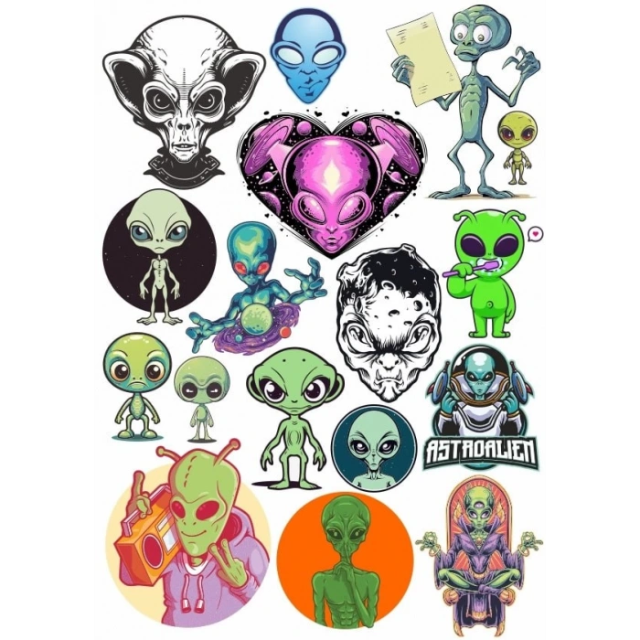 Uzaylılar Sticker Set 6 17 Parça Telefon, Tablet, Defter, Laptop Sticker