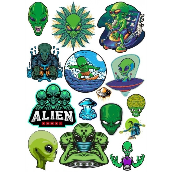 Uzaylılar Sticker Set 7 15 Parça Telefon, Tablet, Defter, Laptop Sticker