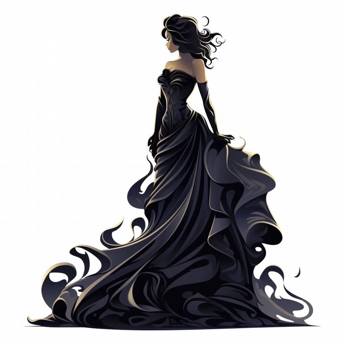 Uzun Siyah Elbiseli Prenses Duvar Stickerı