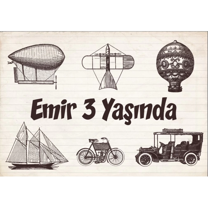 Vintage Araçlar Temalı Doğum Günü Afişi 35X50 cm