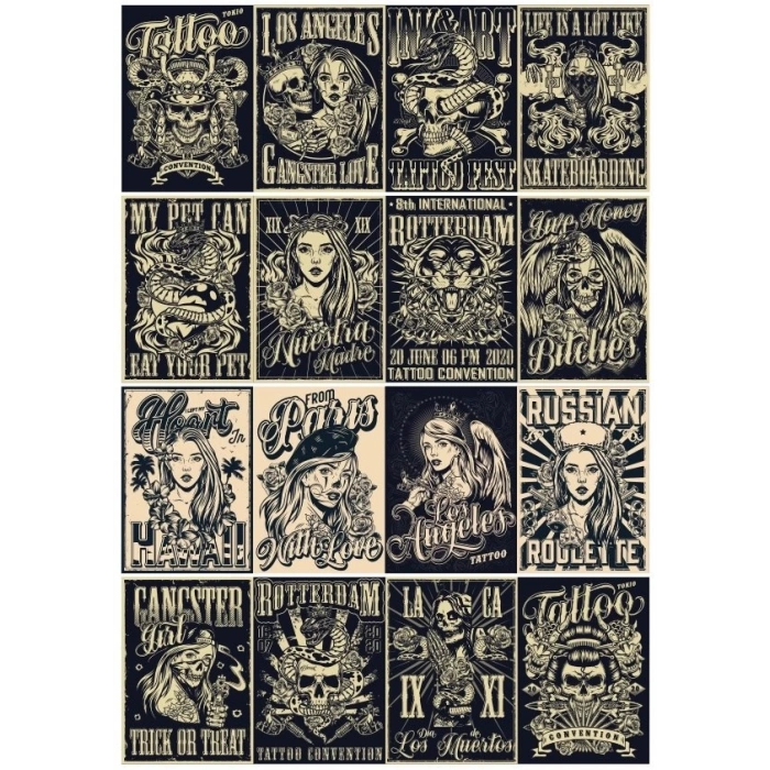 Vintage Poster Sticker 16 Parça Telefon, Tablet, Defter, Laptop Sticker