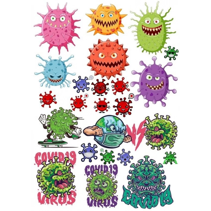 Virüs Sticker Set-2 15 Parça Telefon, Tablet, Defter, Laptop Sticker