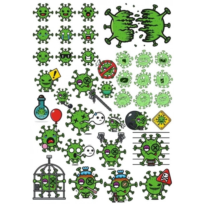 Virüs Sticker Set-5 32 Parça Telefon, Tablet, Defter, Laptop Sticker