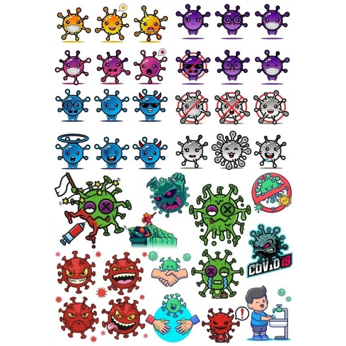 Virüs Sticker Set-6 25 Parça Telefon, Tablet, Defter, Laptop Sticker