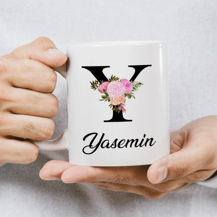 Y Harfi Çiçekli İsme Özel Kupa