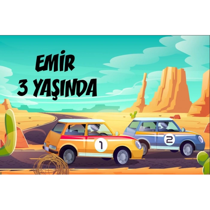 Yarış Arabası Temalı Doğum Günü Afişi 50X70 cm