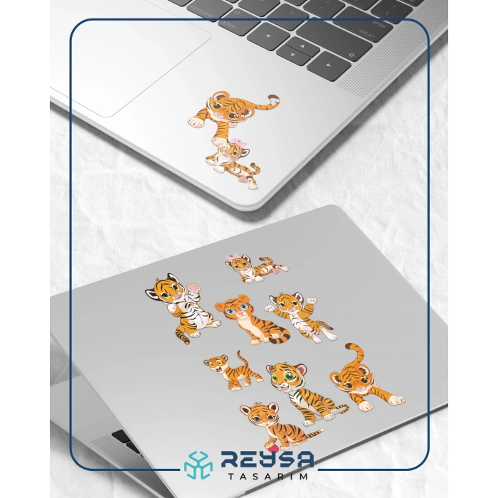Yavru Kaplan Sitkcer Set 8 Parça Telefon, Tablet, Defter, Laptop Sticker