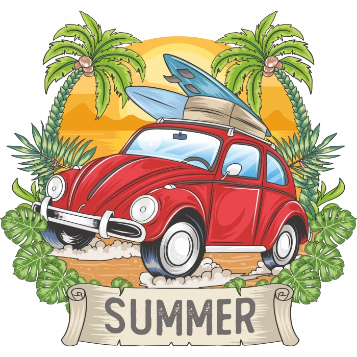 Yaz Kırmızı Araba Sticker 10x10 cmRenkli Sticker