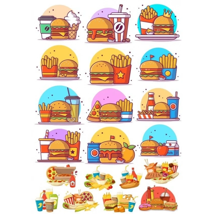 Yemekler Sticker Set 20 Parça Telefon, Tablet, Defter, Laptop Sticker