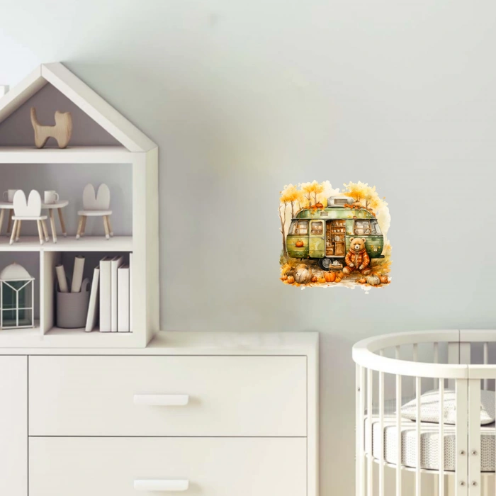 Yeşil Karavan ve Ayıcık Duvar Stickerı