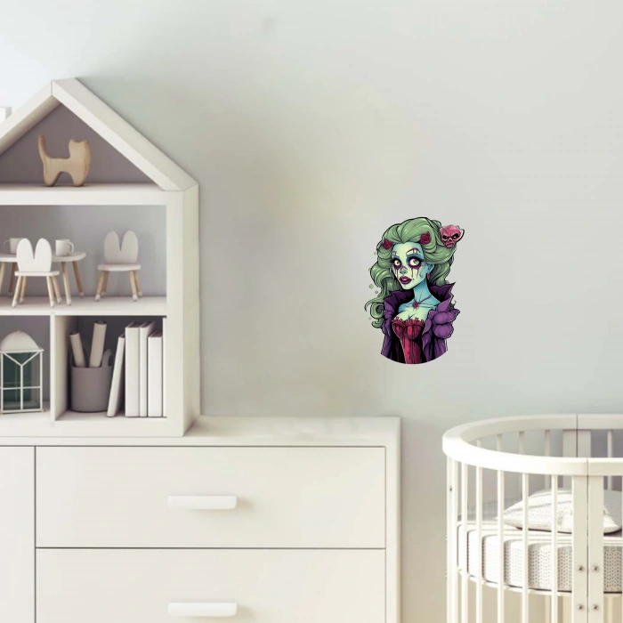 Yeşil Saçlı Zombi Kız Duvar Stickerı
