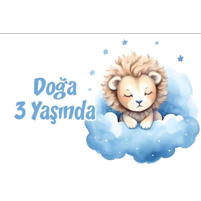 Mavi Sevimli Aslan Temalı Doğum Günü Afişi -2 70X100 cm