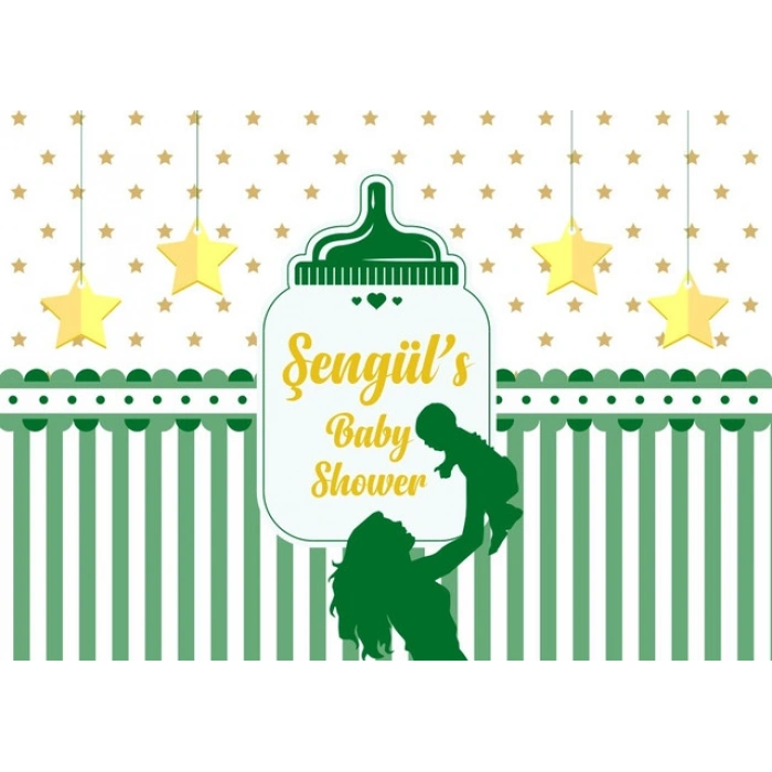 Yeşil ve Bebek Temalı Baby Shower Afişi 100x150 Cm