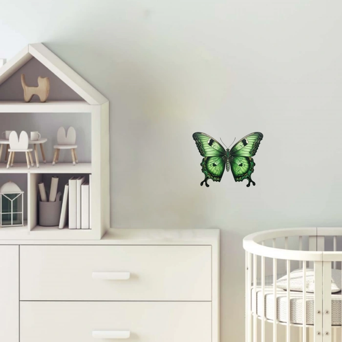 Yeşil ve Siyah Detaylı Kelebek Duvar Stickerı