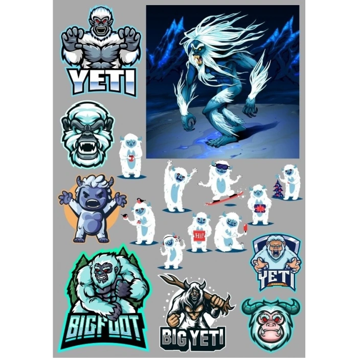 Yeti Buz Canavarı Sticker Set 17 Parça Telefon, Tablet, Defter, Laptop Sticker