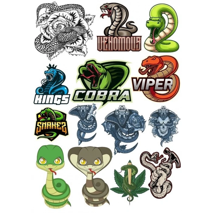Yılan Cobra Sticker 13 Parça Telefon, Tablet, Defter, Laptop Sticker