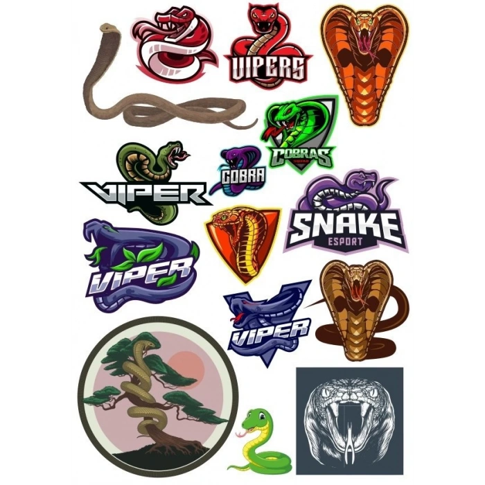 Yılan Cobra Sticker-3 15 Parça Telefon, Tablet, Defter, Laptop Sticker