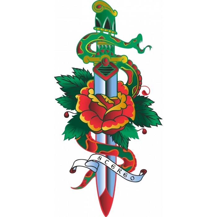 Yılan Gül ve Bıçak Sticker 10x10 cmRenkli Sticker