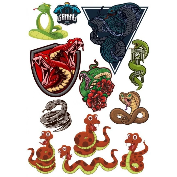 Yılan Sticker Set-2 12 Parça Telefon, Tablet, Defter, Laptop Sticker