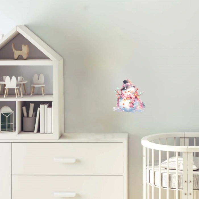 Yılbaşı Işıklarıyla Karlı Adam Duvar Stickerı