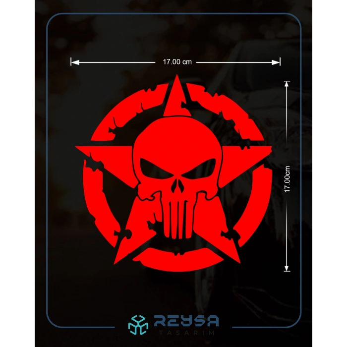 Yıldız Punisher Kurukafa Sticker 17x17 Cm Kırmızı