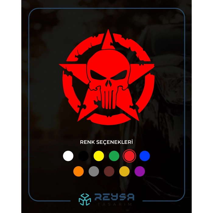 Yıldız Punisher Kurukafa Sticker 17x17 Cm Kırmızı