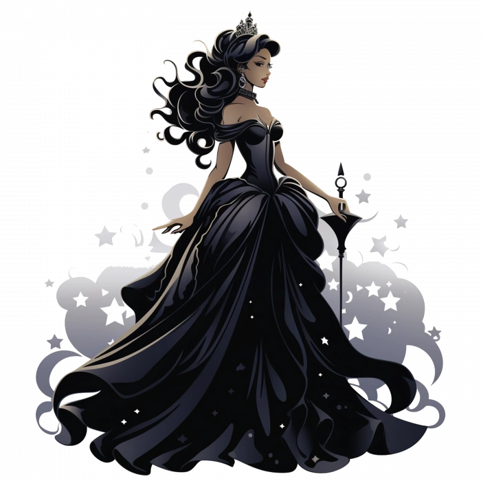 Yıldızlı ve Asa Tutan Siyah Elbiseli Prenses Duvar Stickerı