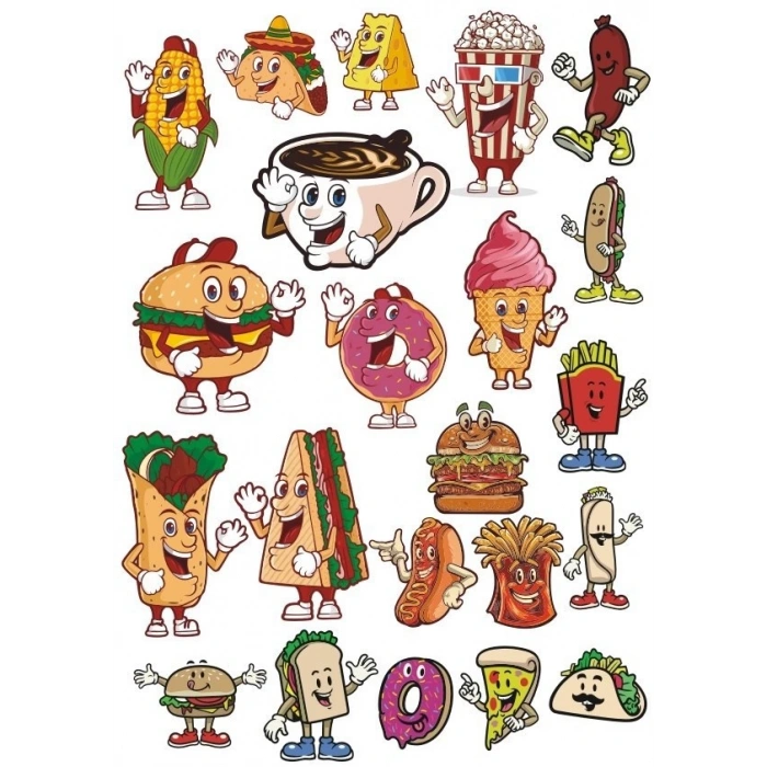 Yiyecekler Sticker Set-1 15 Parça Telefon, Tablet, Defter, Laptop Sticker