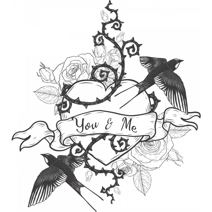 You & Me Kalp Sticker 10x10 cmRenkli Sticker