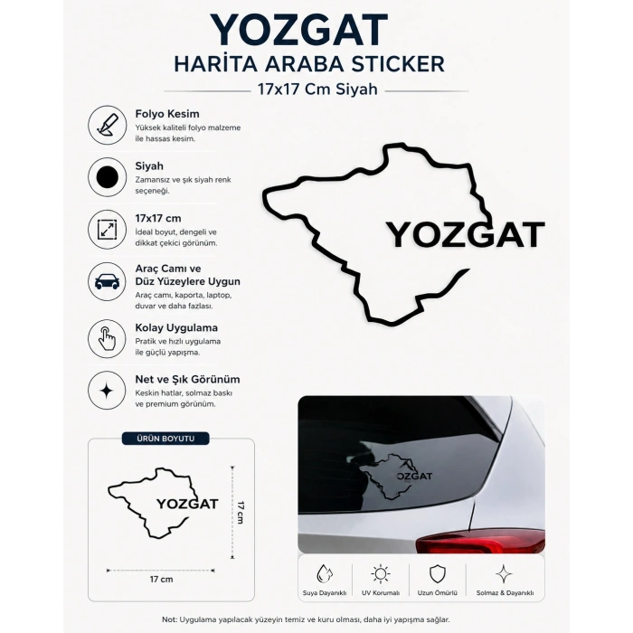 Yozgat Harita Araba Sticker 17x17 Cm Siyah
