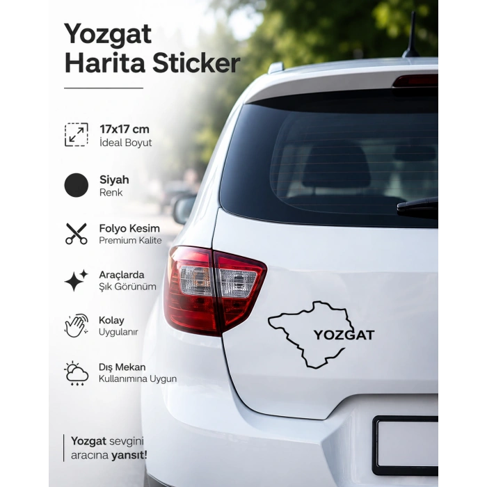 Yozgat Harita Araba Sticker 17x17 Cm Siyah