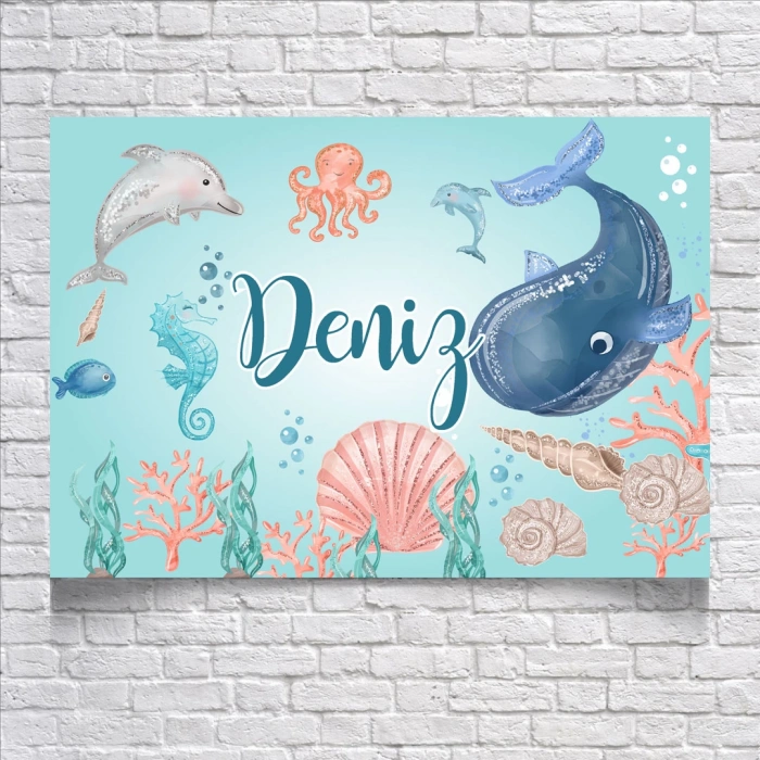 Yunus ve Balık Temalı Doğum Günü Afişi 100X150 cm