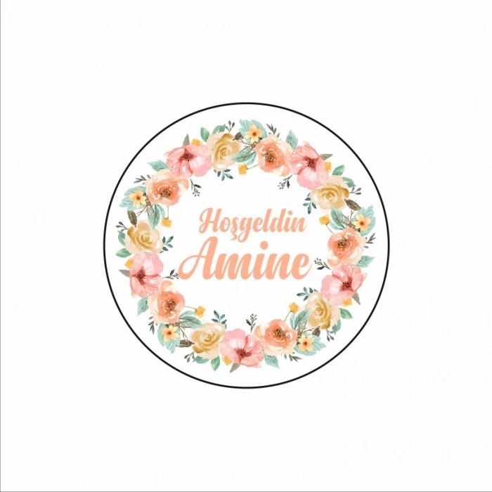 Yuvarlak Çiçek Desenli Kına Nişan Düğün 3x3 cm özel etiket / 50 adet sticker